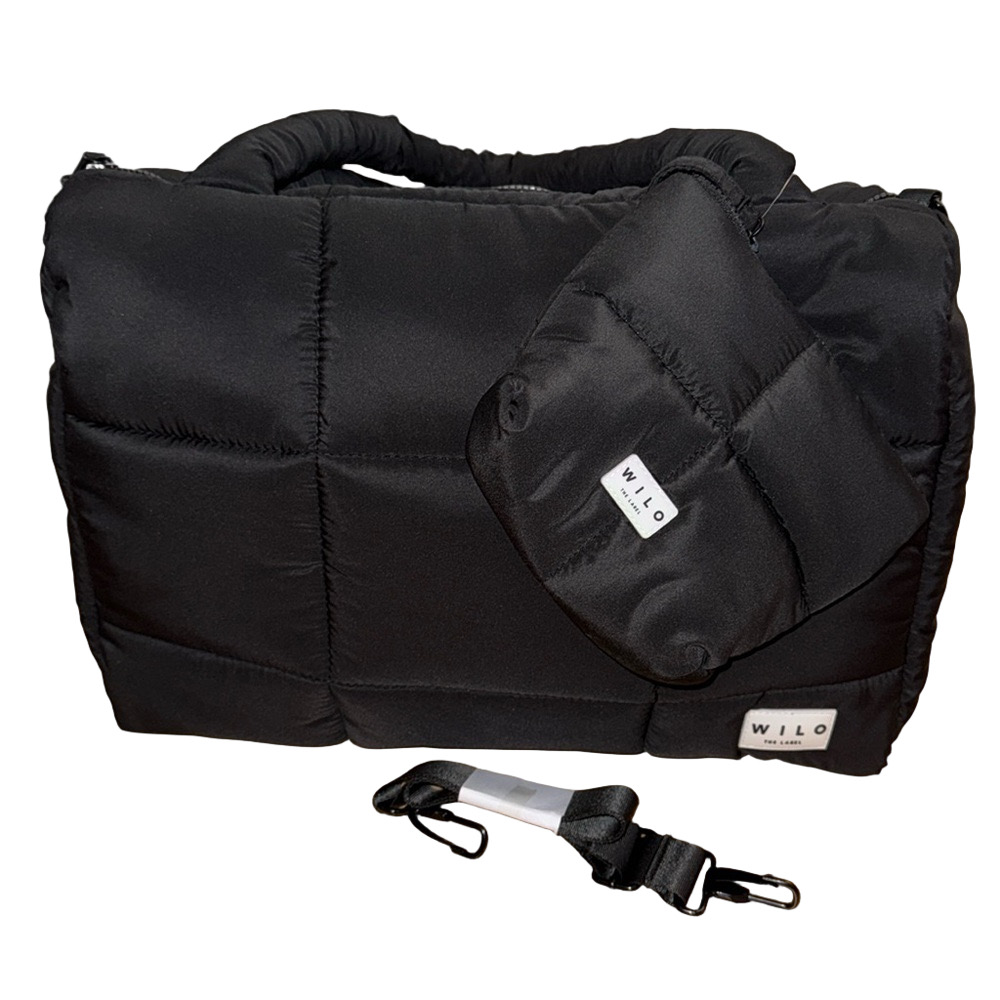 Wilo Black Quilted Duffel Bag Weekender Travel Puffer Gym NWT